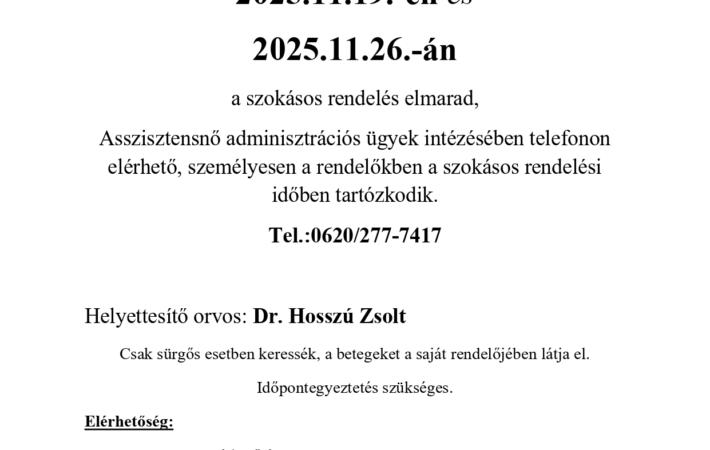 Szabadság, szokásos rendelés elmarad !