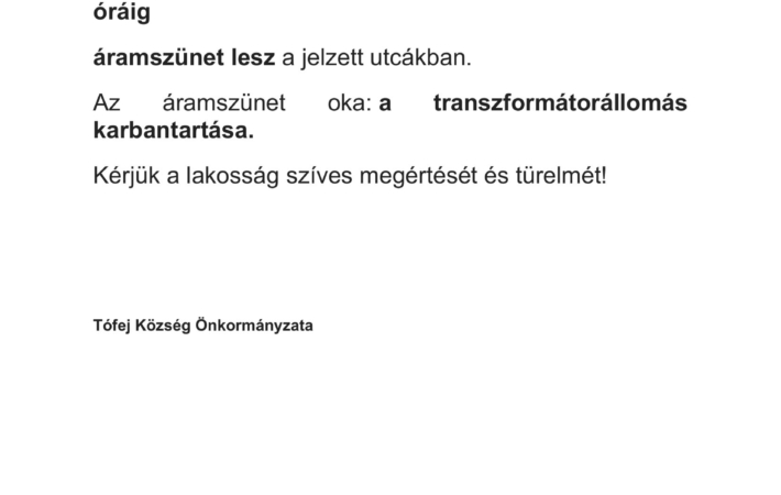 Hirdetmény - Áramszünet