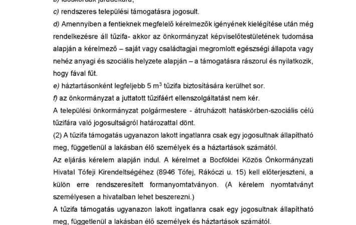Hirdetmény szociális célú tűzifa támogatásra